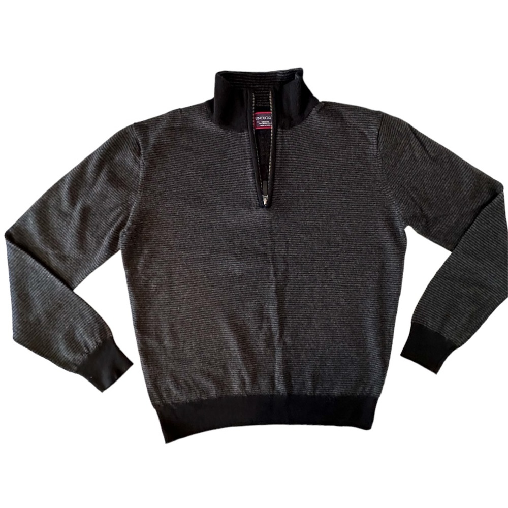 Untuckit Balletto 1/4 Zip Merino Wool Sweater Men's Size Medium Gray/Bla…